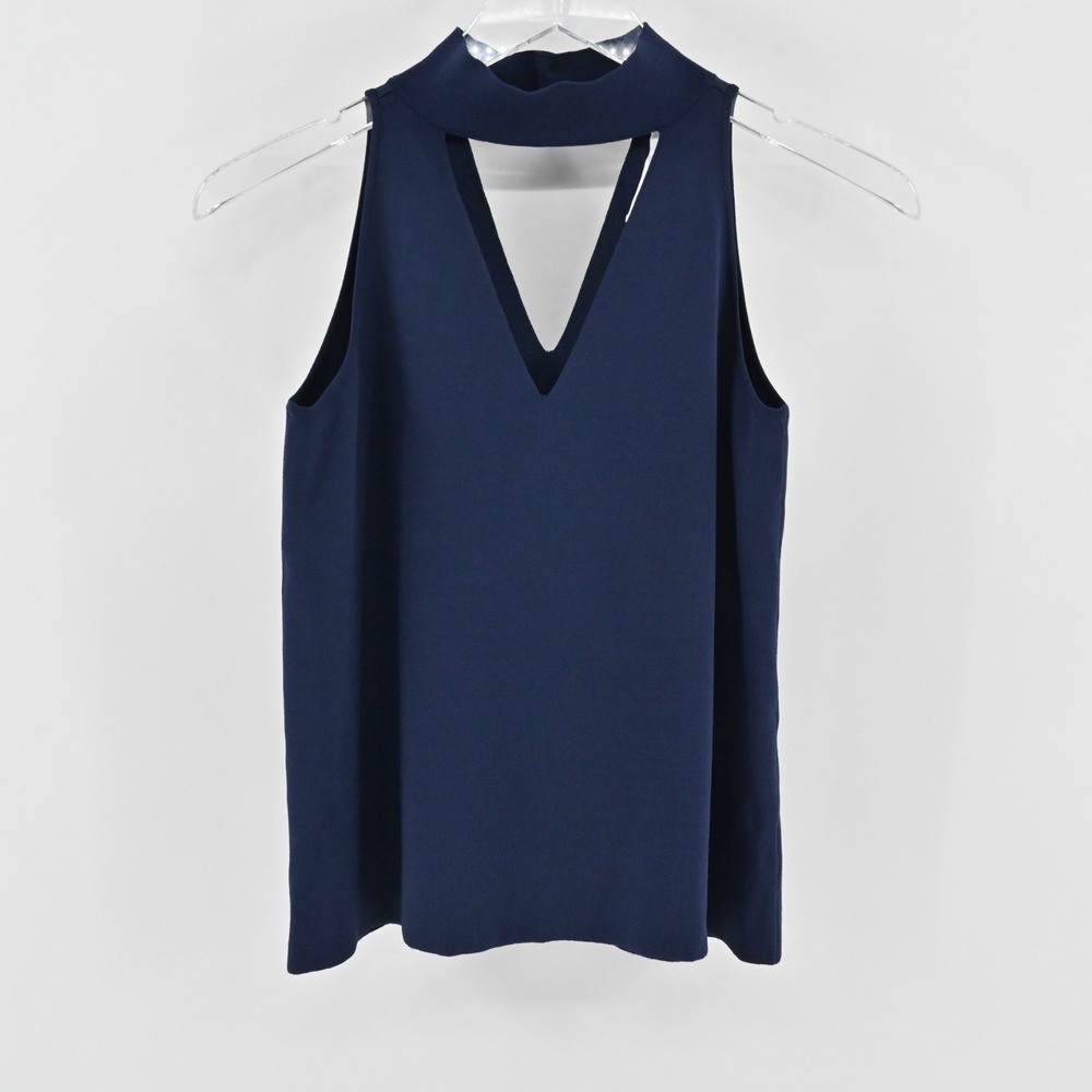 Milly Navy Blue Knit Top Womens Size XS Sleeveless Stretch‎ V Neck Collar Blouse